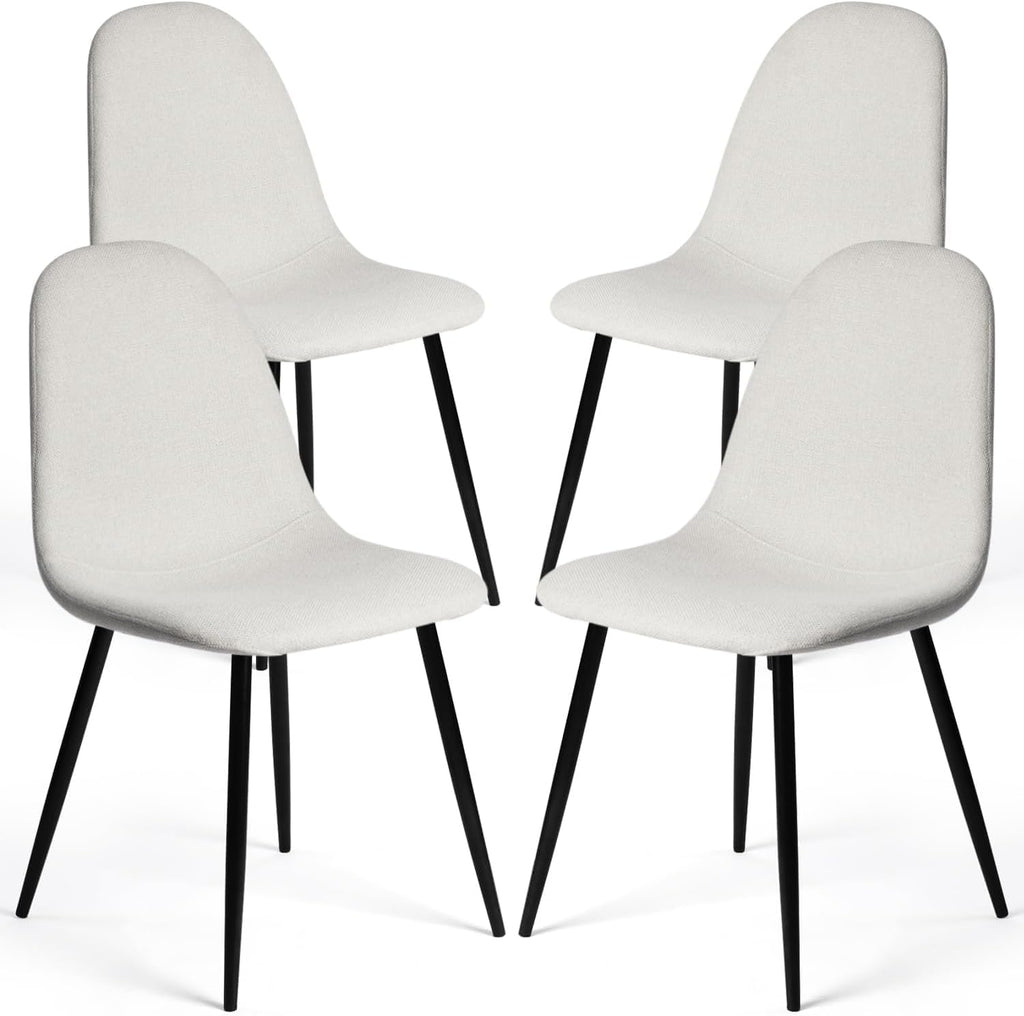FurnitureR Dining Chairs Set of 4, Fabric Comfy Seat Armless Side Chairs with Metal Legs Mid Century for Home Kitchen Reception Room, Beige