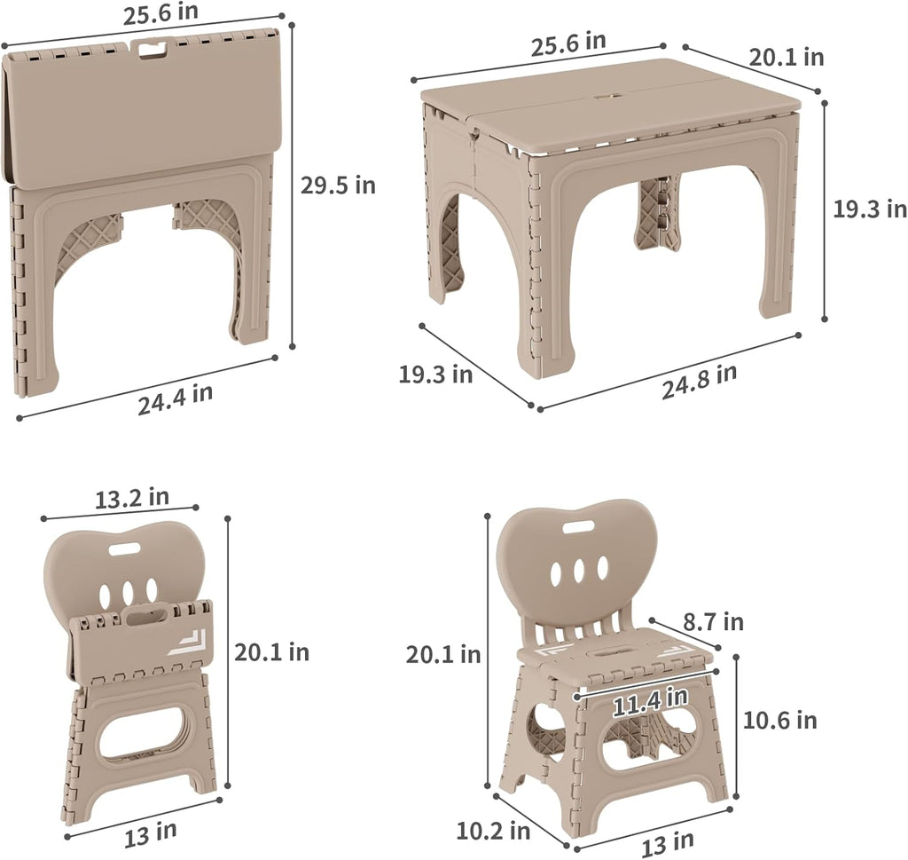 UNICOO® Kids Folding Table and Chairs Set, Kids Table and Chairs Foldable, Foldable Activity Table, Portable Picnic Table, Ideal for Indoor and Outdoor Use, Durable and Easy to Store (599) (Khaki)