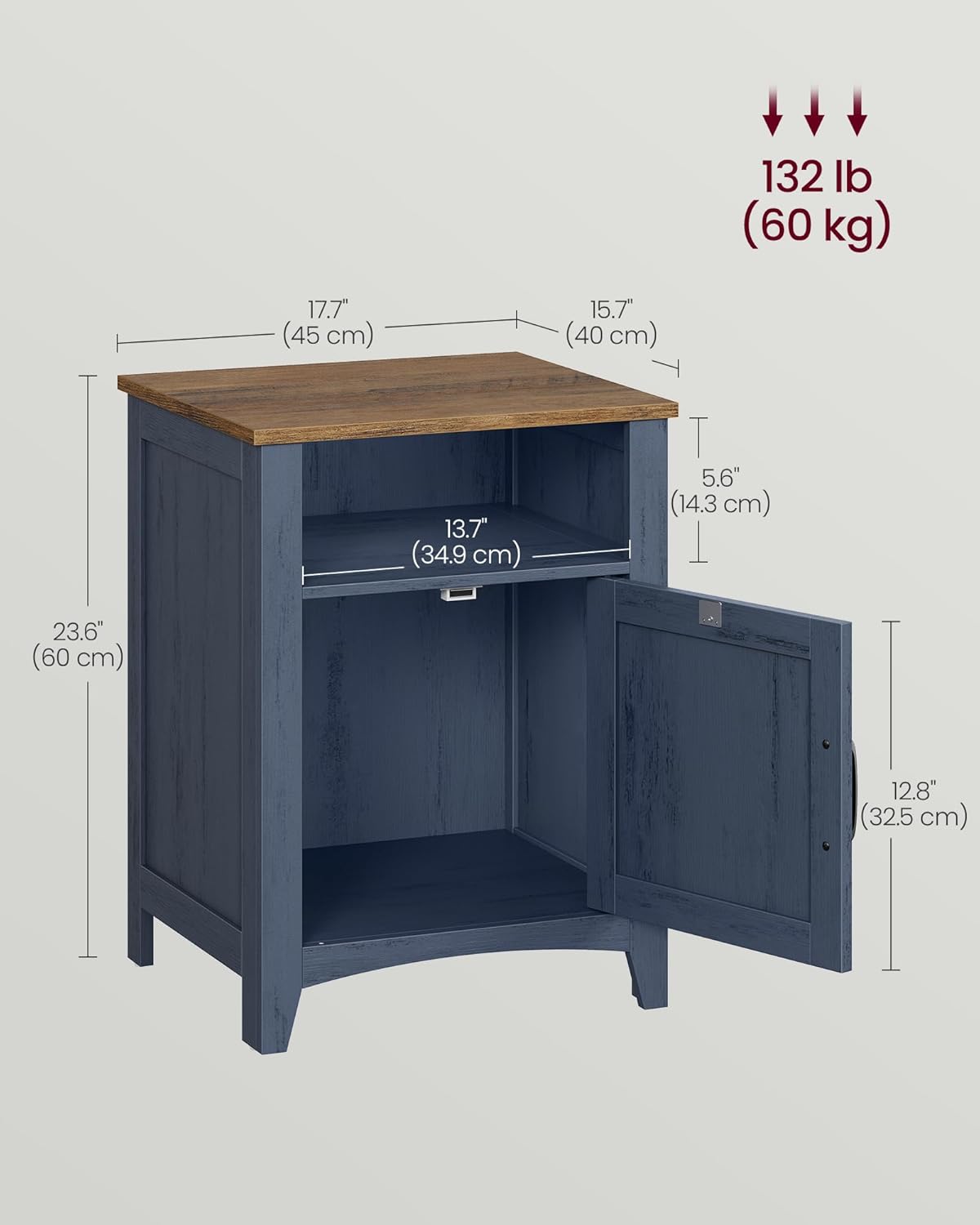 VASAGLE LIRY Collection - Farmhouse Nightstand, Barn Door, Set of 2, Bedside Table with Storage, Side End Table, Night Stand, Open Compartment, for Bedroom, Rustic Blue and Honey Brown ULET609Q101S-2J