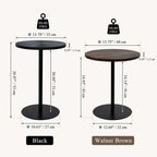 Round Side Table Set of 2, End Tables for Living Room Bedroom, Small Nesting Accent Table Nightstand with Sturdy Metal Base, Wood-Look Circular Couch Tables for Small Spaces, Walnut Brown & Black
