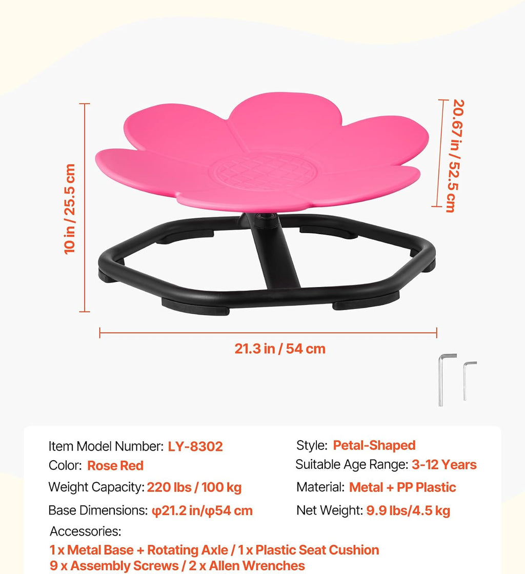 VEVOR Kids Swivel Chair, 220 lbs Capacity, Flower Shape Sensory Spinning Chair, Autistic Kids Sensory Toy Seat with Non-Slip Metal Base, Toddler Sit & Spin Seat for Coordination Balance Focus, Rose