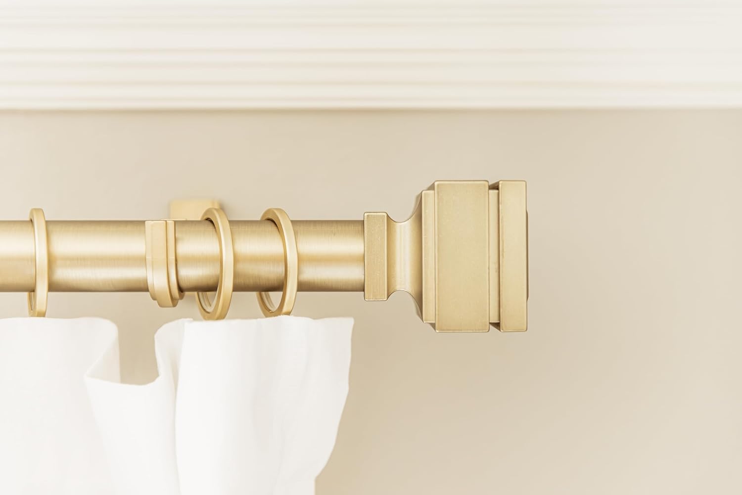 BLASTHOME® Luxury Step Square Finials – Fits Only Signature Collection Curtain Rods (Rod Not Included) – Premium Quality, Heavy Metal – Set of Two – Brushed Gold Finish