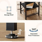 Small Side Table with Charging Station, 3-Tier Adjustable Nightstand with Outlets and USB Ports for Living Room Bedroom, Black Metal End Table for Small Spaces