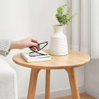 Rainbow Home Fana Round End Table, 100% Natural Solid Oak Wood with 3-Leg Design, Durable & Easy to Maintain Side Table for Living Room, Bedroom, Balcony, Easy Assembly (Natural+Brown)