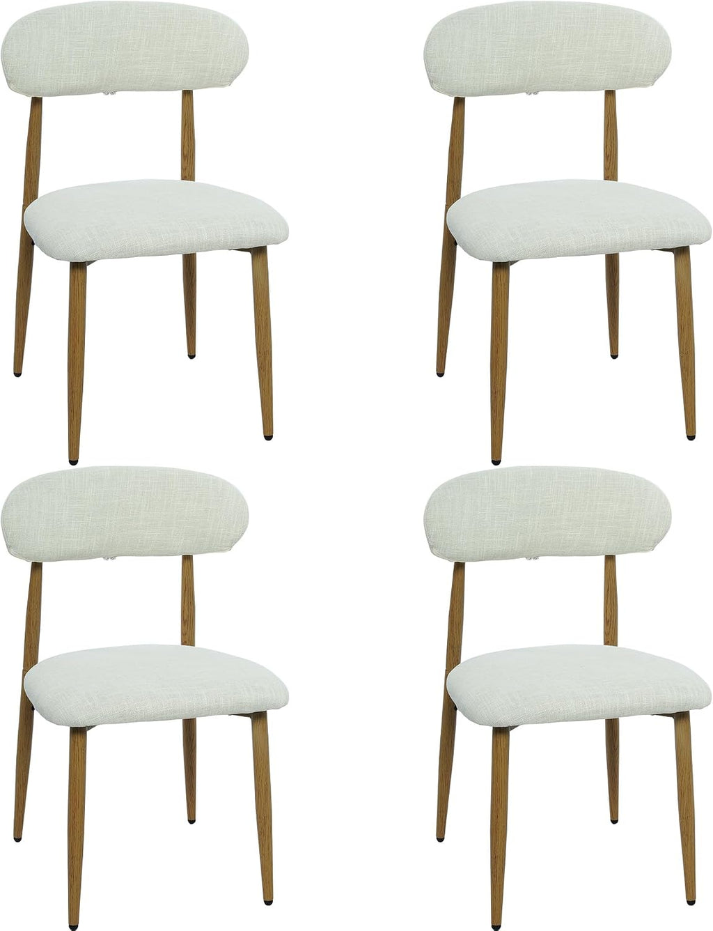 FREKEN Modern Upholstered Dining Chairs Set of 4, Mid-Century Metal Frame with Wood Grain, Linen Fabric Side Chair for Kitchen Dining Room, 350lbs Capacity, Beige