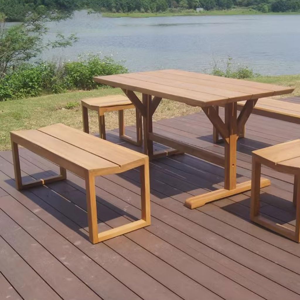 Patio Benches for Outdoors Waterproof Bench Solid Wood Park Chair Courtyard Balcony Teak Shoe Changing Garden Benches for Outdoors