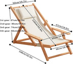 Wood Portable Reclining Beach Chair, 4 Level Height Adjustable Reclining Chairs with Wood Frames and Cushioned Headrest, for Indoor Outdoor Garden, Backyard, Poolside