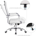 KaiMeng Ribbed Office Desk Mid Back Computer Chair Height Adjustable Conference Executive Task Swivel PU Leather (White)
