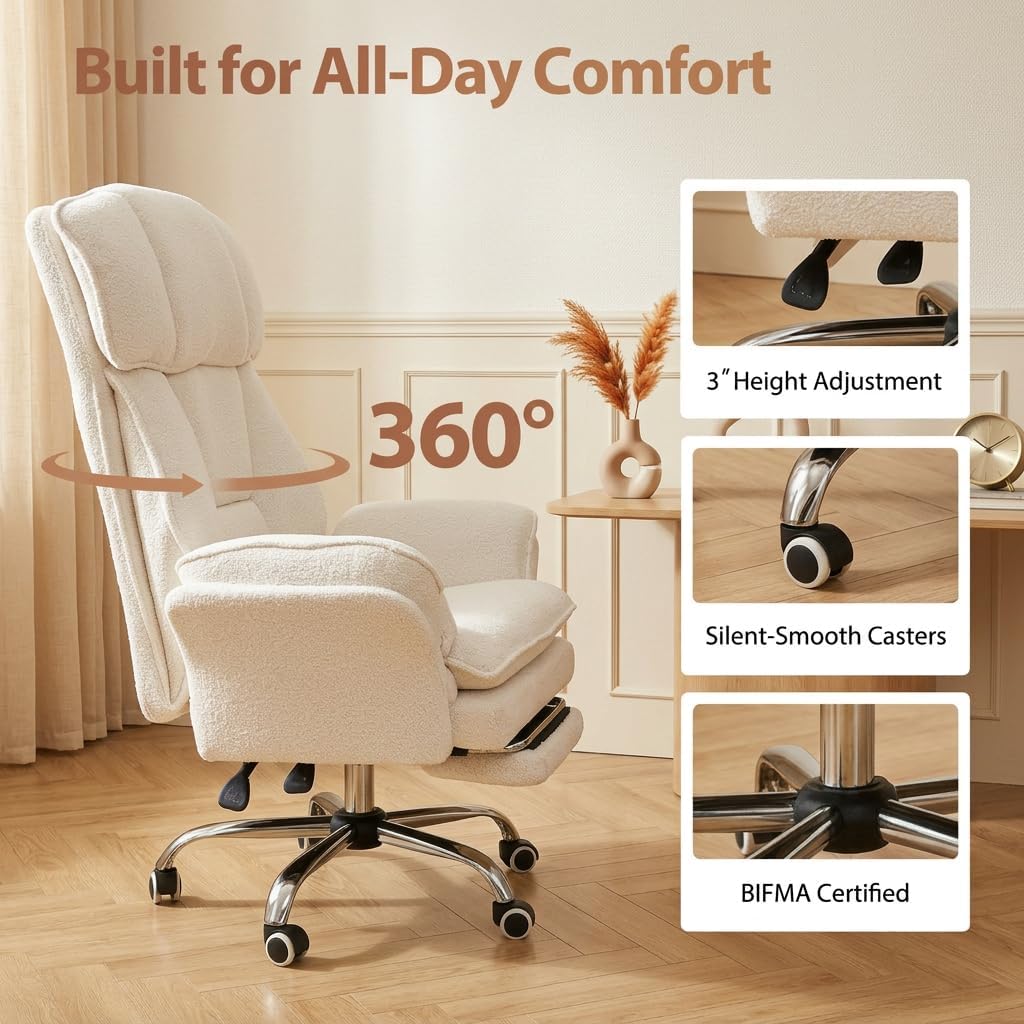 Big and Tall Office Chair, Executive Ergonomic Computer Gaming Chair with Foot Rest, Flip Armrests for Pets & Extra Space, Crystal Velvet Wide Seat Reclining Desk Chair, Black