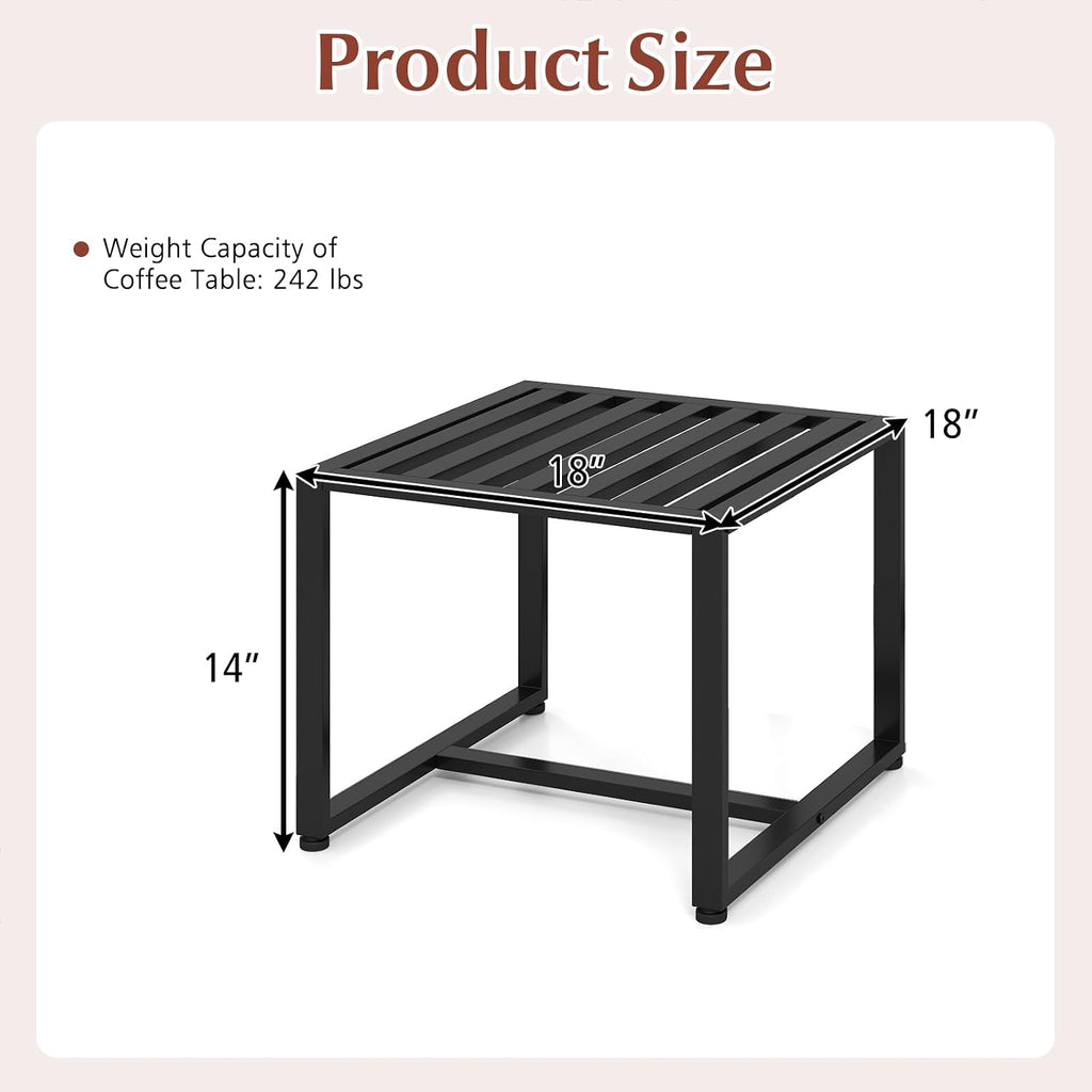 Giantex Indoor Square Side Tables, Set of 2 Metal End Tables with Slatted Tabletop, Heavy Duty Metal Frame & Adjustable Foot Pads, 2 Small Plant Stands for Living Room, Guest Room, Office, Black