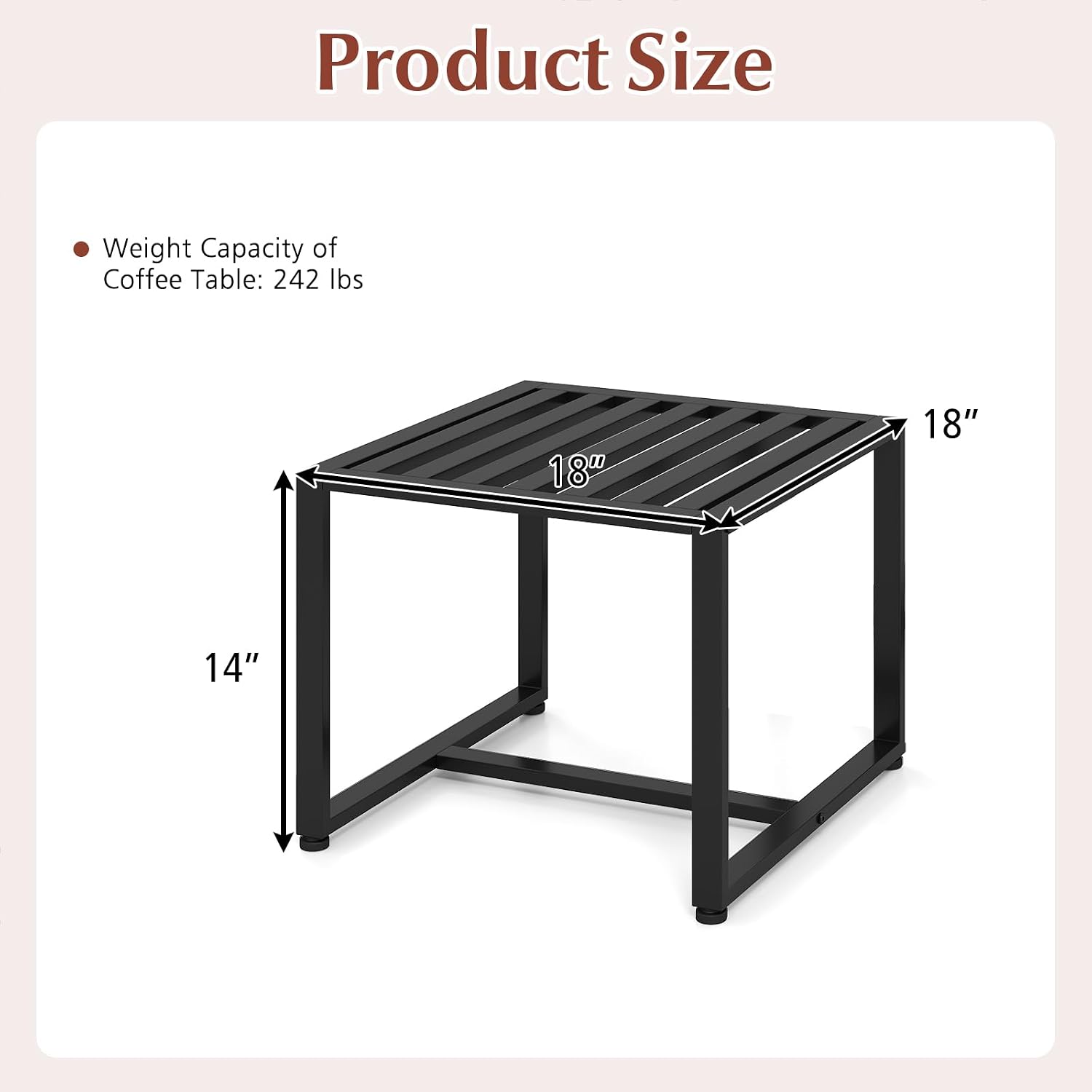 Giantex Indoor Square Side Tables, Set of 2 Metal End Tables with Slatted Tabletop, Heavy Duty Metal Frame & Adjustable Foot Pads, 2 Small Plant Stands for Living Room, Guest Room, Office, Black
