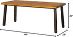Devoko Home Acacia Wood Dining Table 6-Person Indoor Outdoor Table with Iron Legs, Sandblast Finish, Natural Stained, Rustic Metal, 69 * 33 * 30 inch (Natural)