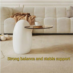 Modern PE Plastic Coffee Table, Nesting End Table with Glass Top, Creative Egg-Shaped Side Table for Living Room, Bedroom, Small Spaces