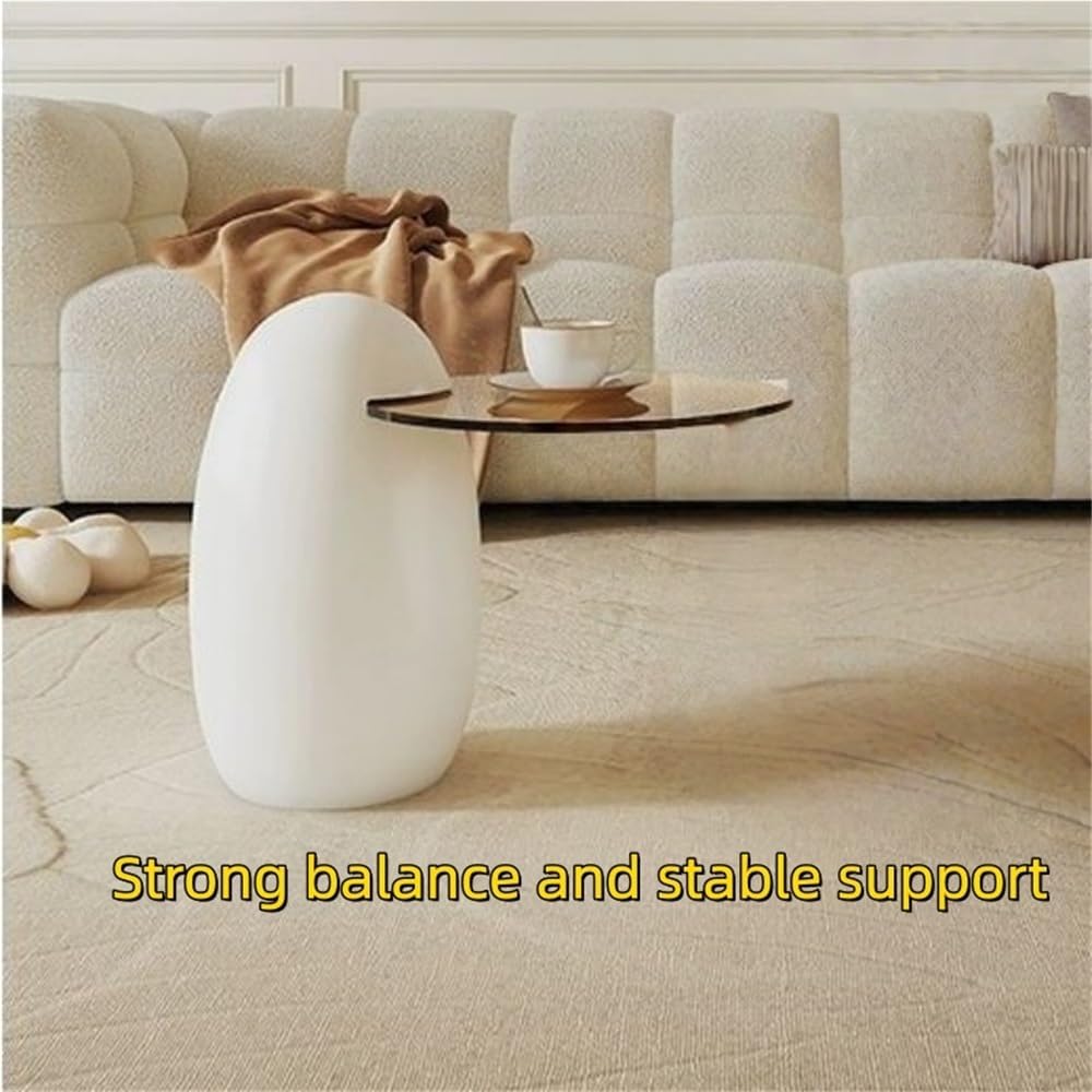Modern PE Plastic Coffee Table, Nesting End Table with Glass Top, Creative Egg-Shaped Side Table for Living Room, Bedroom, Small Spaces