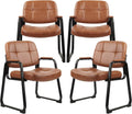 CLATINA Big & Tall Reception Chair, 400 lbs Capacity Leather Waiting Room Guest Chair, No Wheels Wide Seat Office Chair with Padded Arms for Lobby Conference Home Office, Brown, 4 Pack