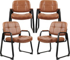 CLATINA Big & Tall Reception Chair, 400 lbs Capacity Leather Waiting Room Guest Chair, No Wheels Wide Seat Office Chair with Padded Arms for Lobby Conference Home Office, Brown, 4 Pack