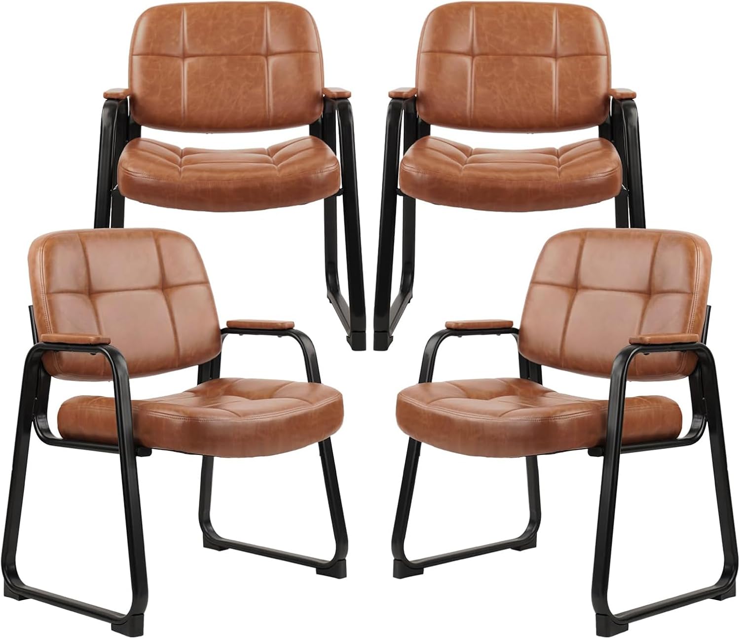CLATINA Big & Tall Reception Chair, 400 lbs Capacity Leather Waiting Room Guest Chair, No Wheels Wide Seat Office Chair with Padded Arms for Lobby Conference Home Office, Brown, 4 Pack