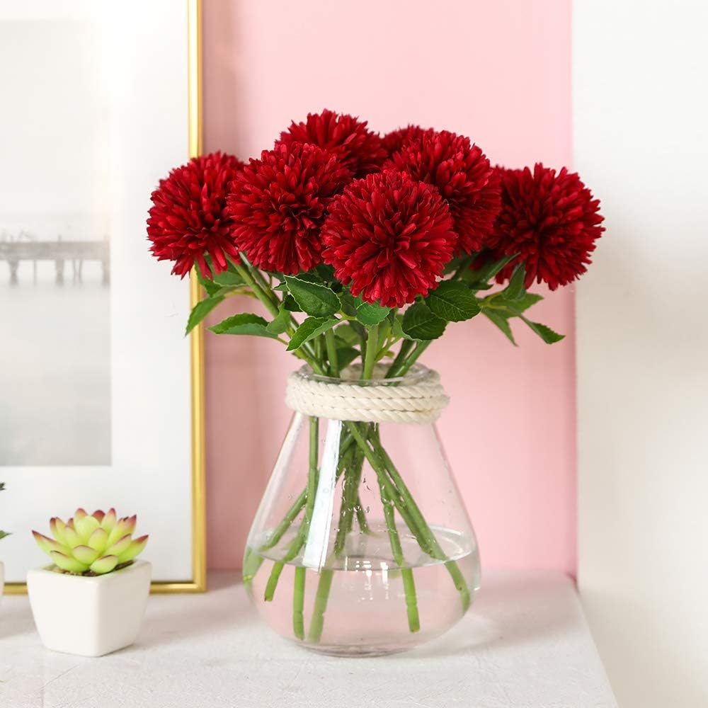 Floweroyal 12pcs Artificial Chrysanthemum Ball Flowers Silk Hydrangea Bridal Wedding Bouquet for Home Garden Party Office Coffee House Decoration