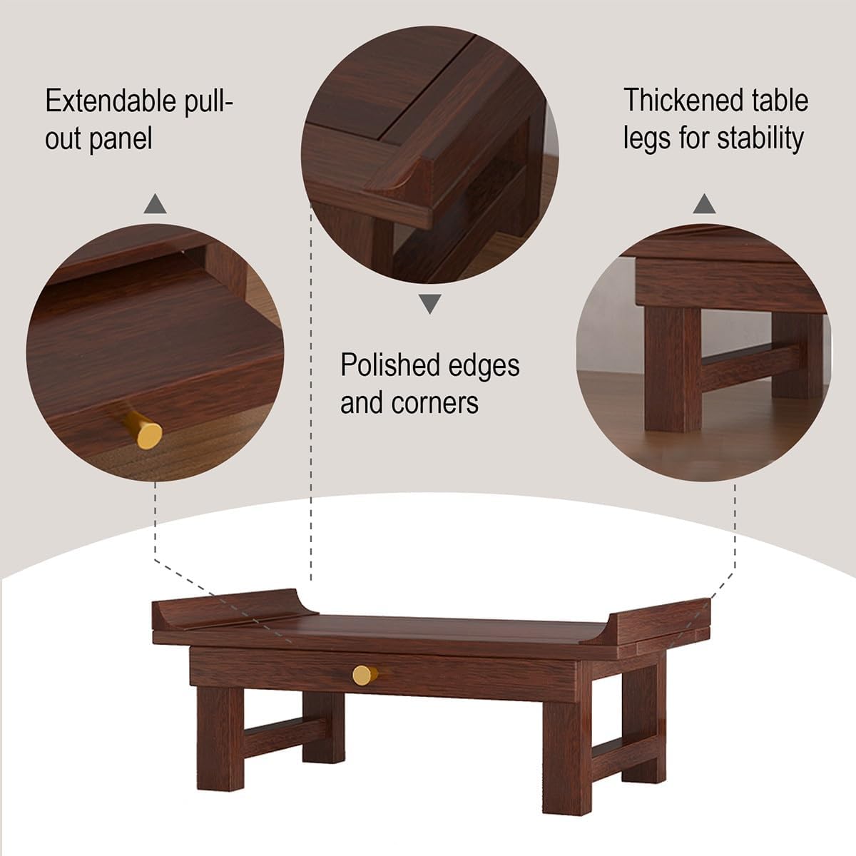 Personal Prayer Shrine Desk, Chinese Style Floor Shrine Stand with Retractable Pull Plate, Wood Meditation Altar Table for Bedroom, Office(15.7 * 9.8 * 6.3in)