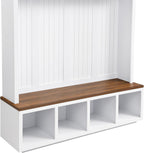 LUMISOL 59''W Hall Tree with Bench and Shoe Storage, Mudroom Bench with 4 Hooks, Open Compartments, 4 Storage Cabinets, Entryway Organizer for Entrance, Hallway, White