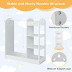 Costzon Kids Dress up Storage with Mirror, Clothes Rack, 3-Tier Shelves, Bottom Tray, Pretend Play Costume Dresser Organizer Center, Open Hanging Armoire Closet for Little Girls (White)