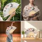 Chinese Style Antique Silk Folding Hand Fan, Elegant Dance Fan Art Crafts with Tassel Handheld Dance Fan Dance Props ﻿
