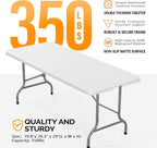 Bonnlo Folding Table 6ft, Portable Collapsible Plastic White Long Tables for Party, Camping, Banquet, Craft, Dining, Wedding, Outdoor and Indoor Use