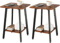 King Oasis 2-Tier Small Side Table for Living Room, End Table with Storage Shelf, Wood & Metal Bedside Table Nightstand for Small Spaces, Sturdy Sofa Side Table for Bedroom, Rustic Brown 2pcs