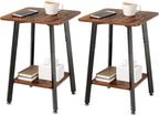 King Oasis 2-Tier Small Side Table for Living Room, End Table with Storage Shelf, Wood & Metal Bedside Table Nightstand for Small Spaces, Sturdy Sofa Side Table for Bedroom, Rustic Brown 2pcs