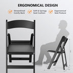 FCH Plastic Folding Chair with Padded Seat, Resin Foldable Chairs with Soft Cushion, Comfortable and Sturdy, Suitable for Indoor and Outdoor, Parties, Weddings, Commercial Events, Black, 4 Pack
