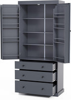 Ball & Cast 77" Freestanding Kitchen Pantry with 3 Drawers and Adjustable Shelves,Tall Cupboard Storage Cabinet with 8 Door Shelves, for Kitchen,Dining Room,Living Room,Apartment,Gray
