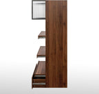 Tall Kitchen Hutch Cabinet with Pull-out Shelves & Drawer Freestanding Pantry Cabinet Large with Cable Management Glass Door Cupboard for Kitchen, Dining Room with Microwave Countertop Walnut Finish