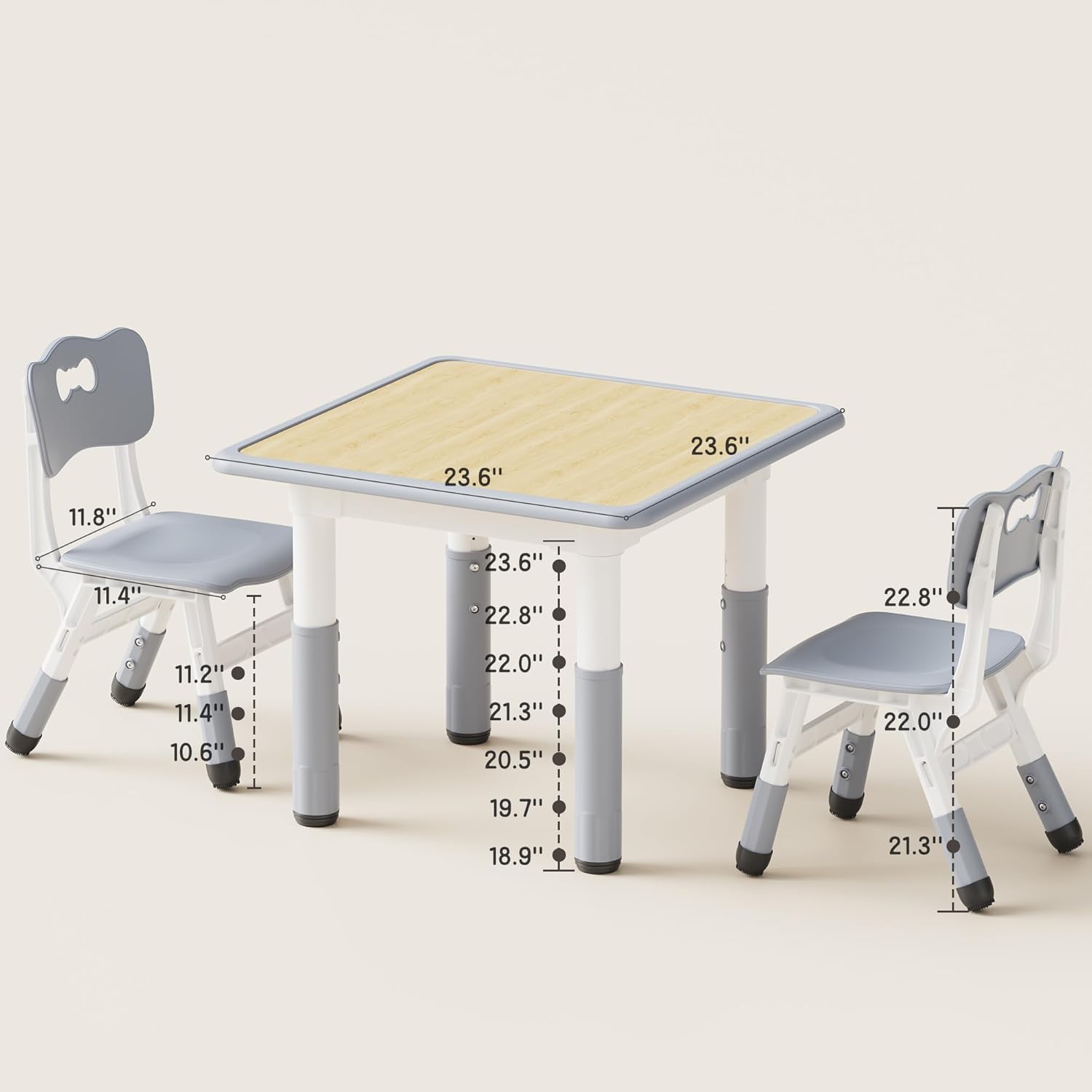 Brelley Kids Table and 2 Chairs Set, Height Adjustable Toddler Desk and Chair Set, Graffiti Desktop, Classroom/Daycare/Home, Children Multi-Activity Table for Ages 3-8