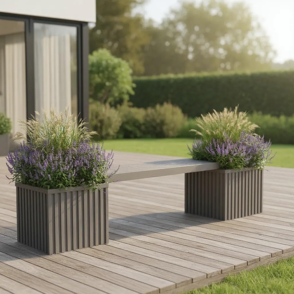 Planter Bench with Integrated Planter Box for Outdoor Patios and Balconies