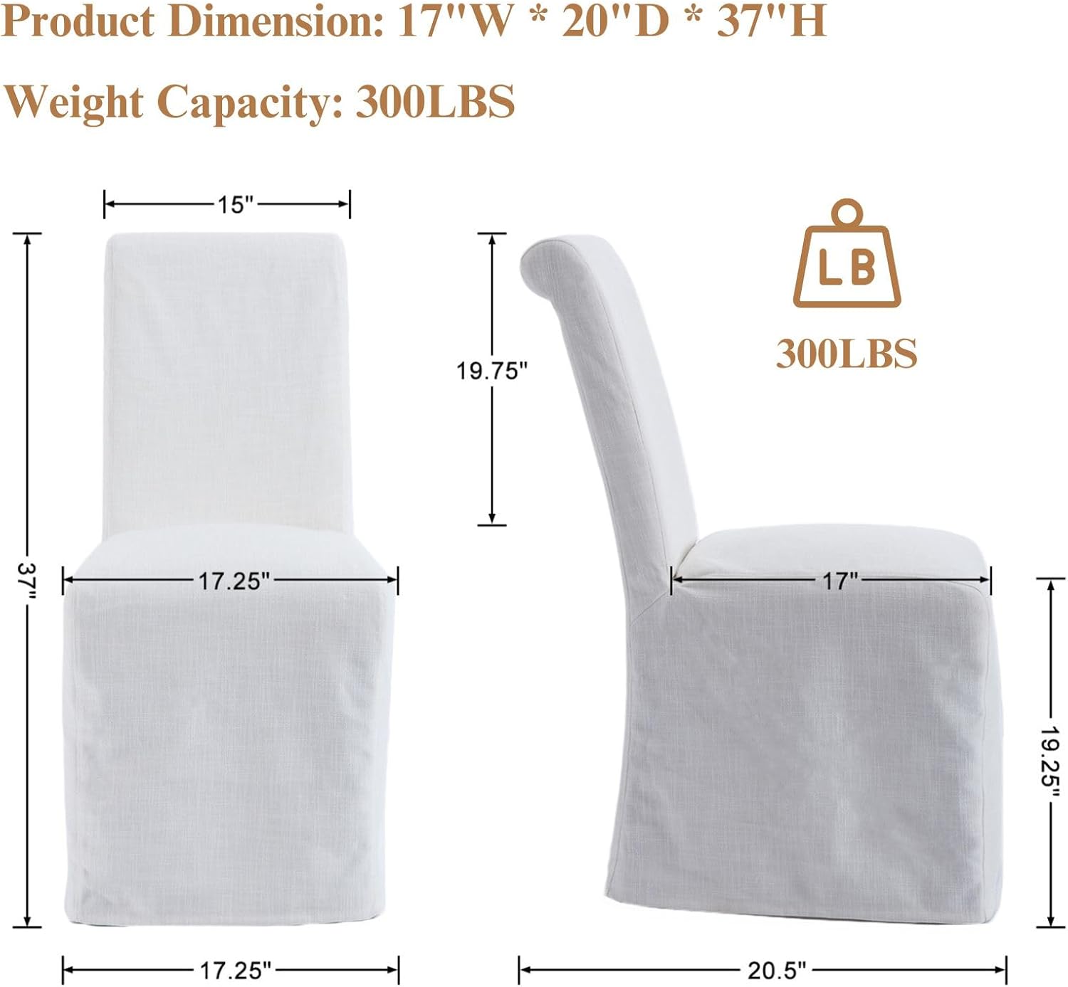 Parsons Dining Chairs Set of 6, Upholstered Slipcovered Dining Room Chairs with Removable Washable Skirt, High Back Kitchen Chairs with Solid Wood Legs, Cream White Linen Fabric