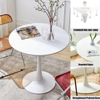 Round Dining Table, 24" Circle Pedestal Table with Thickened Tabletop & Metal Pedestal, Mid-Century Modern Coffee Table for Living Room, Kitchen, Small Places, White