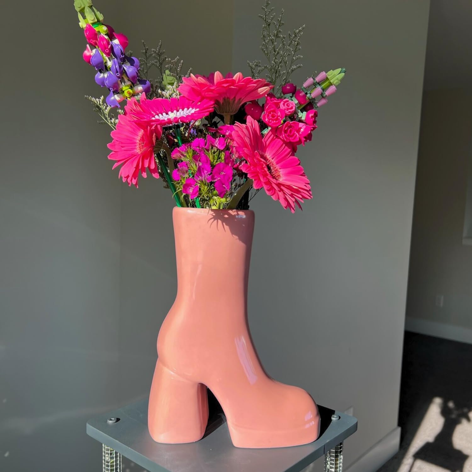Reimagine Discovery Pink Boot Vase, Maximalist Ceramic Flower Vase, Pink Room Decor for Office, Bedroom & Living Room, Aesthetic Room Decor for Desk, Shelf, Table, Bar & Vanity