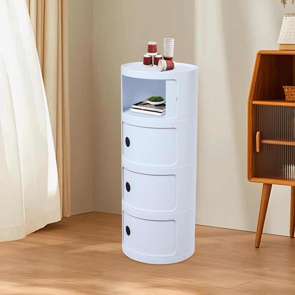 4 Tier Rounded Cabinet, Round Nightstand Detachable End Table with Storage Lightweight Side Table, Round End Table with Storage for Living Room Bedroom Bathroom Kitchen (White)