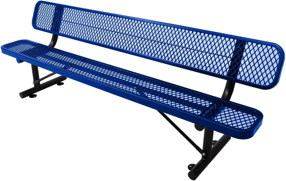 Outdoor Steel Bench with Backrest for Lawn and Patio Use 96 Inch Long Powder Coated Frame