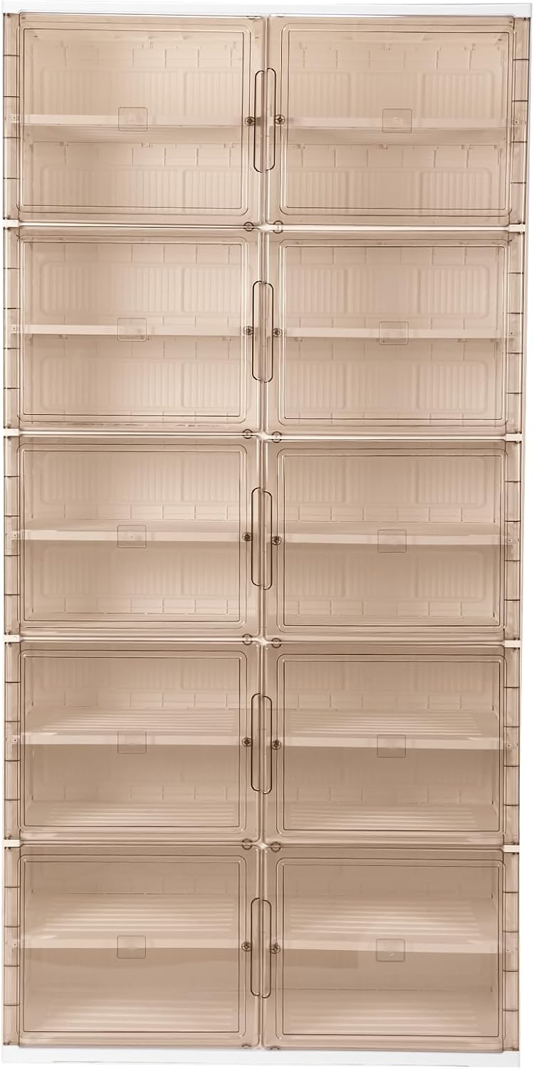 10 Tiers 40 Pairs Large Plastic Folding Shoe Cabinet with Doors Easy Assembly Shoe Shelves Organizer for Closet Entryway Living Room