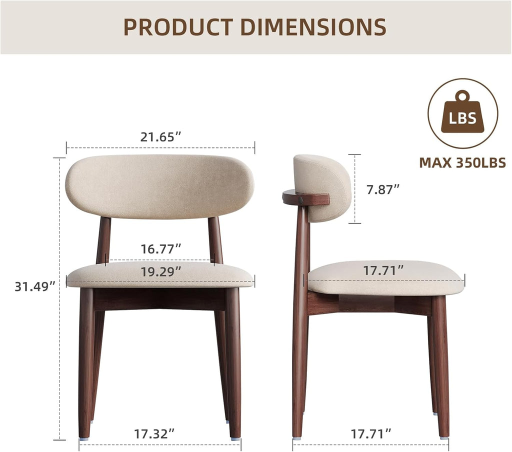 Modern Wooden Dining Chairs Set of 1, Fabric Upholstery Kitchen Chairs Farmhouse Dining Room Side Chairs for Restaurants, Cafes, Patio, Easy Assembly, Beige