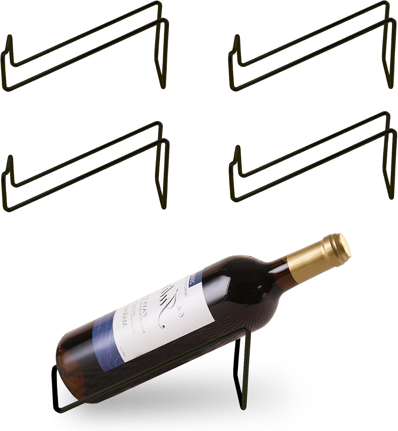 4 Pcs Single Wine Bottle Holder Black, Countertop Wine Rack, Tabletop Metal Wine Bottle Holder Stand Organizer for Cabinet,Bar