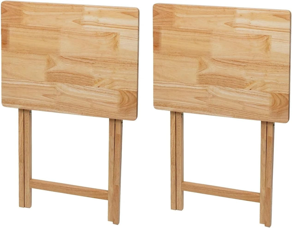 2-Pack Modern Indoor Folding Tray Table Natural Rubberwood - Portable TV Dinner Stand for Sofa, Laptop Desk, Bed Tray, Small Space