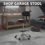 Kaleurrier Rolling Stoools with Back Rest, Swivel Adjustable Heavy Duty Stool Chair for Salon Kitchen Counter Lab Garage Dentist Office Drafting Standing Desk - with Wheels(Black with Footrest)