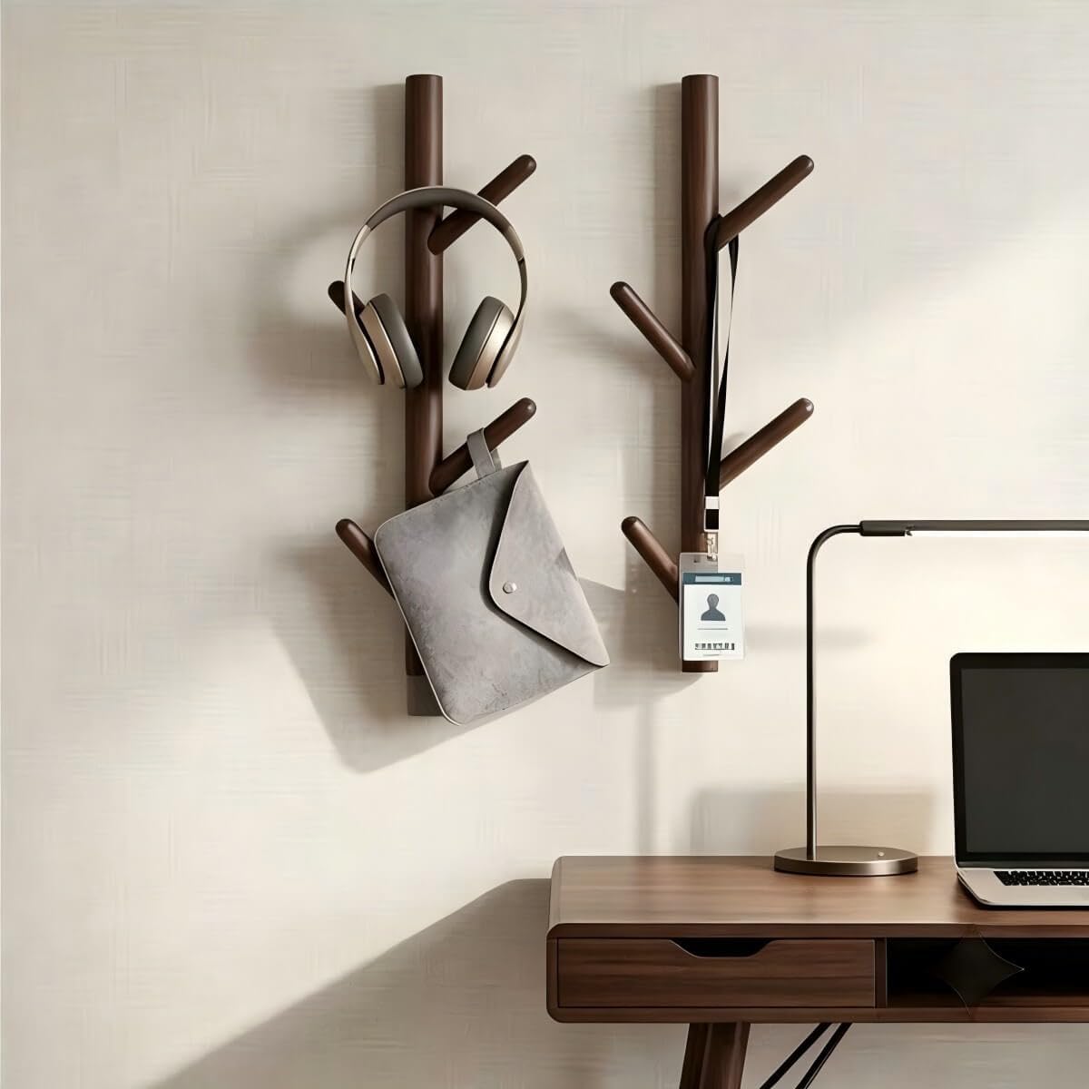 Wooden Wall Mount Coat Rack | Wall Coat Rack, 4 Hooks Tree Branch Coat Rack Wall Mount, Hat Rack for Wall Heavy Duty, Bathroom Towel Rack 2 Pack