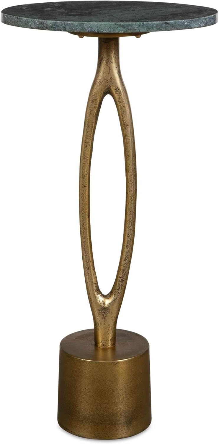 Antique Brass Iron Martini Accent Table Emerald Green Marble Top Modern Round End Table Luxury Side Table for Living Room Bedroom Decor