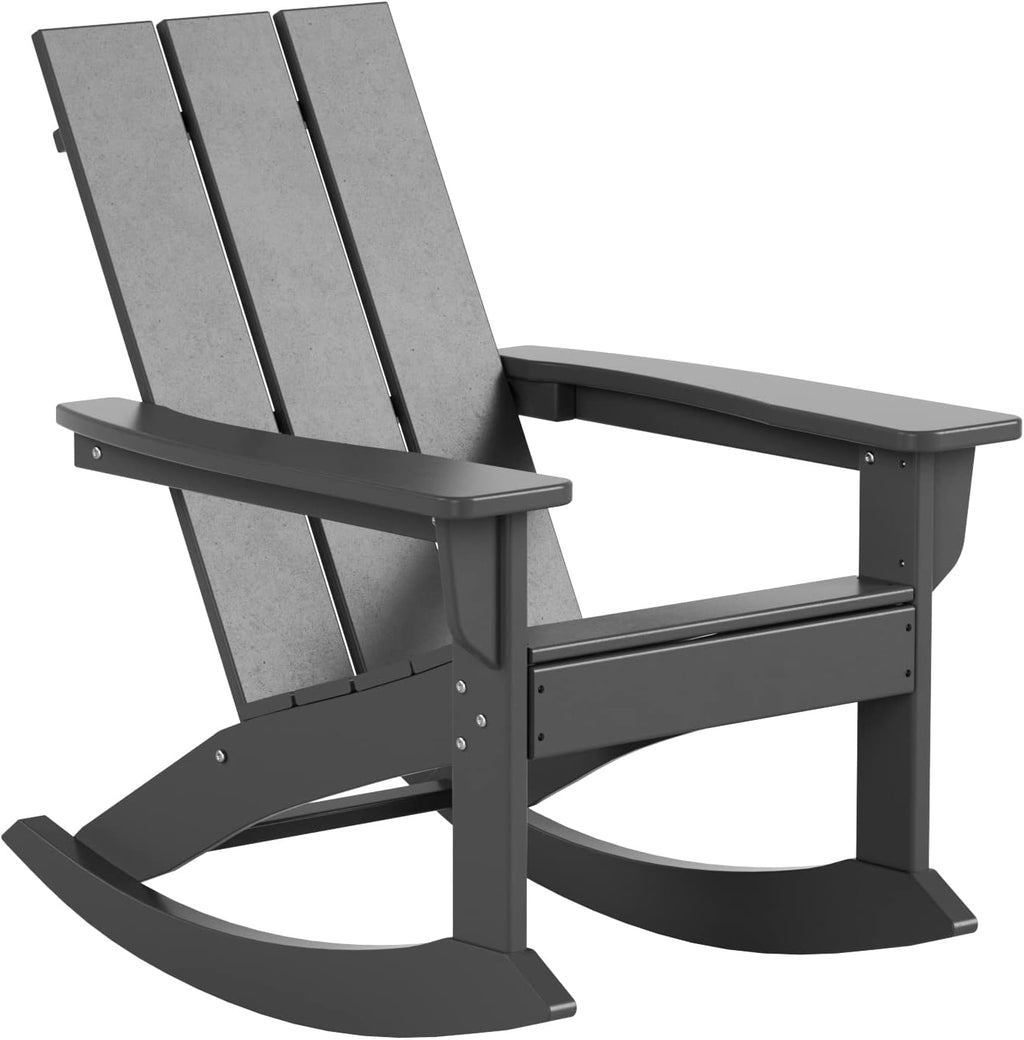 HDPE Shoreside Modern Rocking Poly Adirondack Chair,Gray