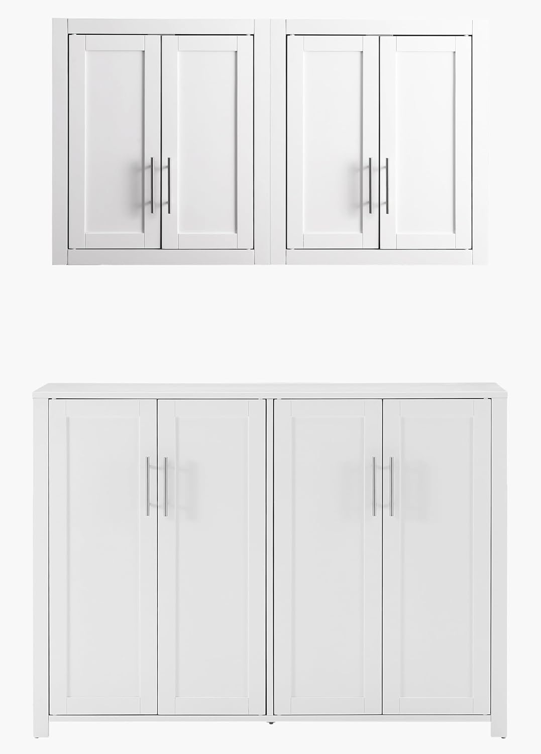 Crosley Furniture Savannah 3-Piece Traditional Kitchen Storage Pantry Set, Storage Cabinet and Wall Cabinets, White