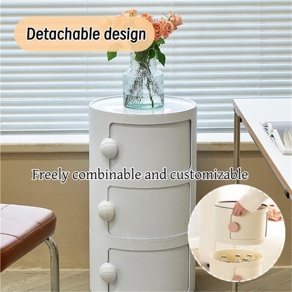 3-Tier Side Table with Sliding Door, Colorful Bedside Table with Storage, Multifunctional Stackable Storage Cabinet, End Table for Living Room, Bedroom(Yellow)