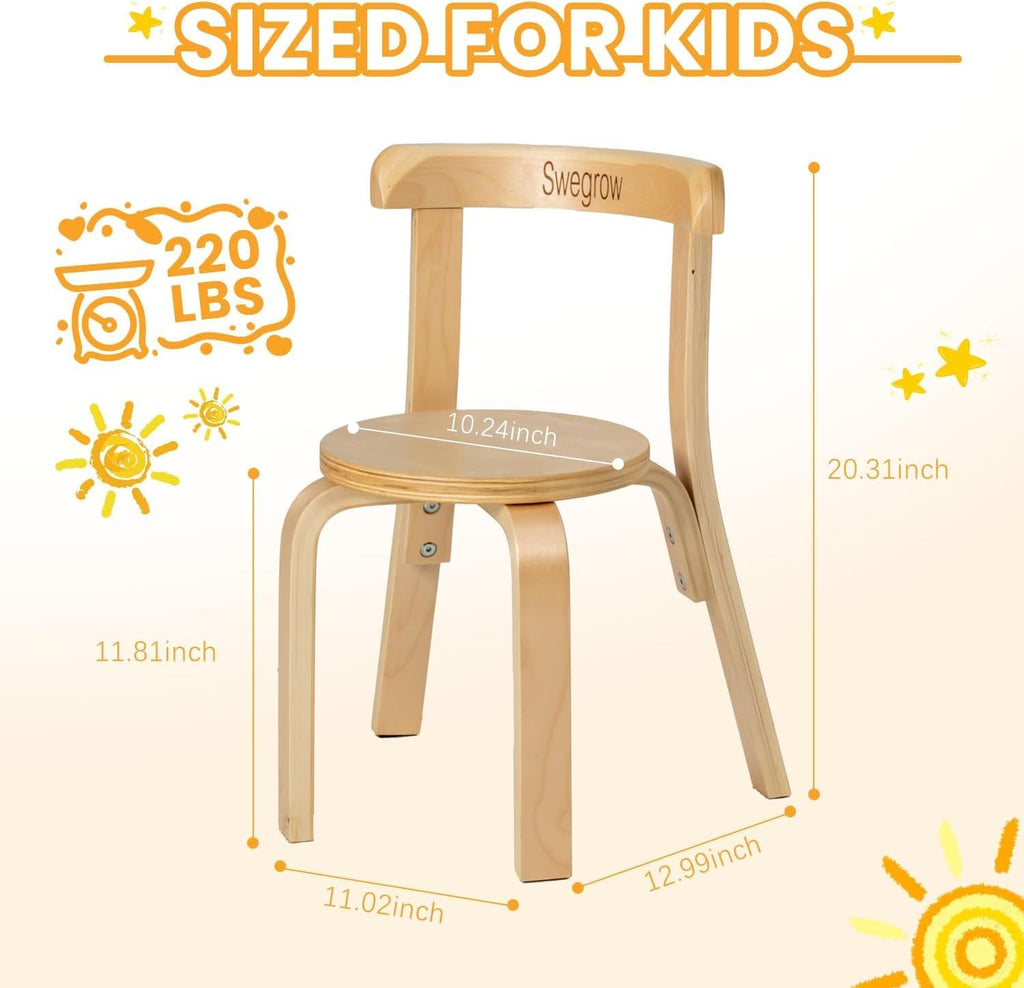 Swegrow Wooden Kids Chair, Toddler Chair for Table, Kids Stackable Chairs, Kid Wooden Furniture for Family/Playroom/Classroom（Set of 4-Natural Wood）